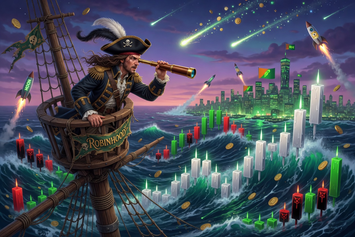 Captain peering through telescope at crypto horizon